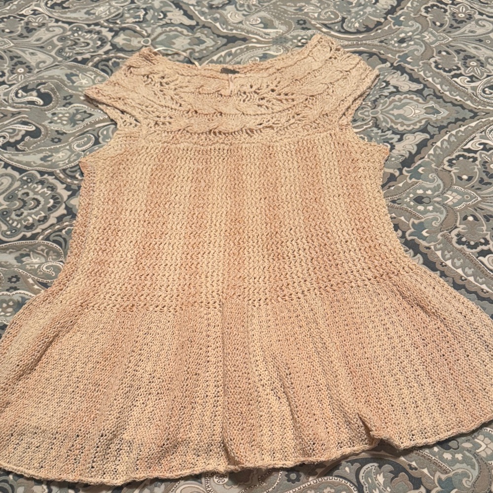 Free People Beige Textured Knit Peplum Top